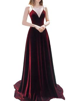 Picture of Charming Velvet Wine Red Color Straps Long Party Gown, Prom Dresses